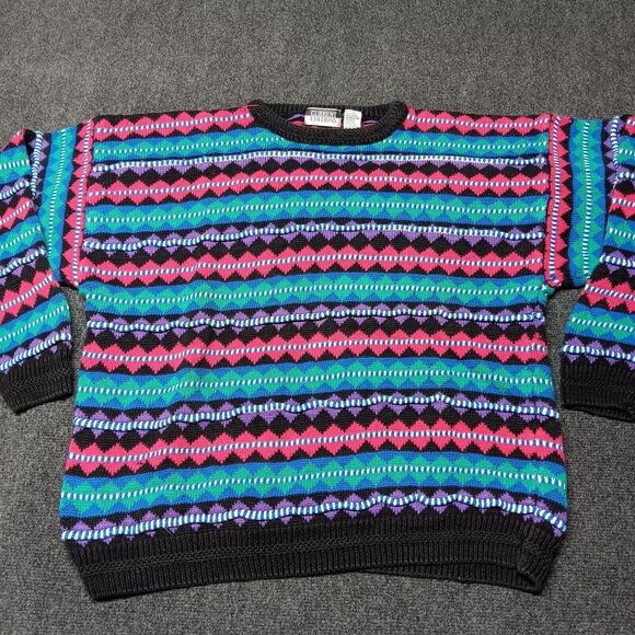 Vintage Current Editions Sweater Men Large Fair Isle‎ Striped Heavy Weight - Picture 1 of 9